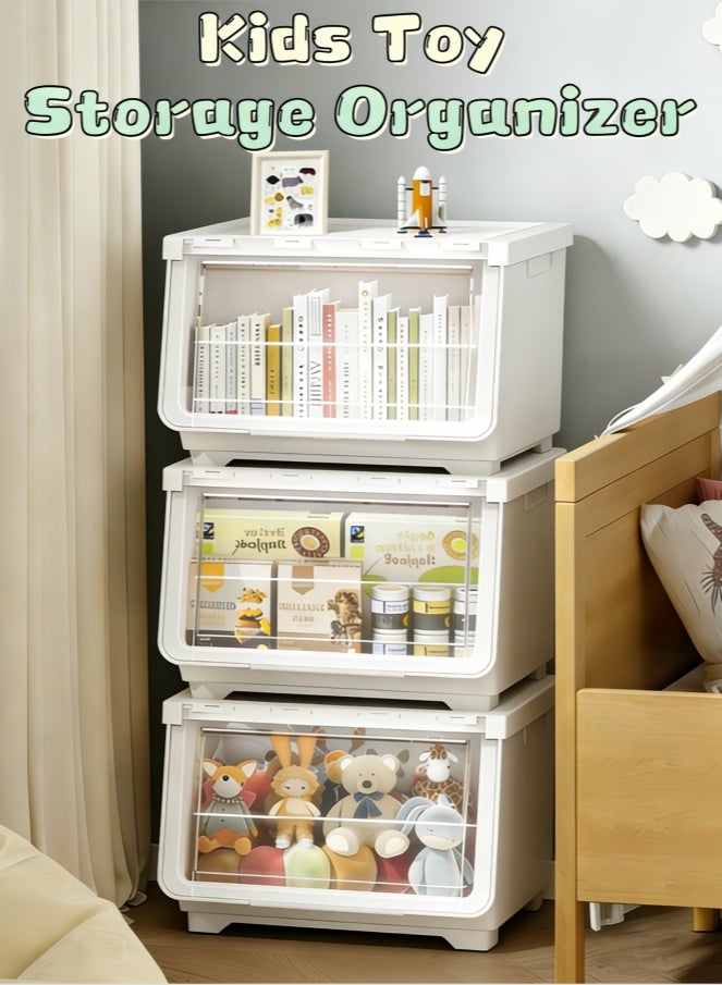 Large Capacity Kids Toy Storage Organizer Rack with Wheels, Movable Books & Toys Storage Cabinet with Bins, Eco-Friendly Nursery Playroom Organizer (XY-8307-WH) - Image 1