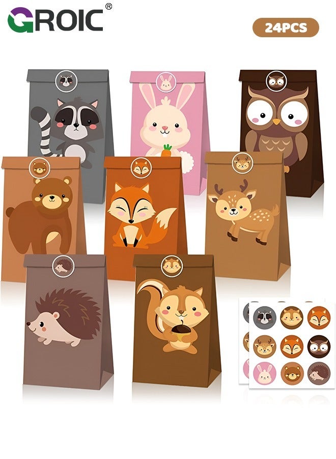 GROIC 24 Pack Animal Goodie Bags for Kids Paper Bags with Stickers Goodie Candy Treat Bags Kraft Paper Gift Bags for Birthday,Zoo Theme Party Bags,Party Supplies - Image 1