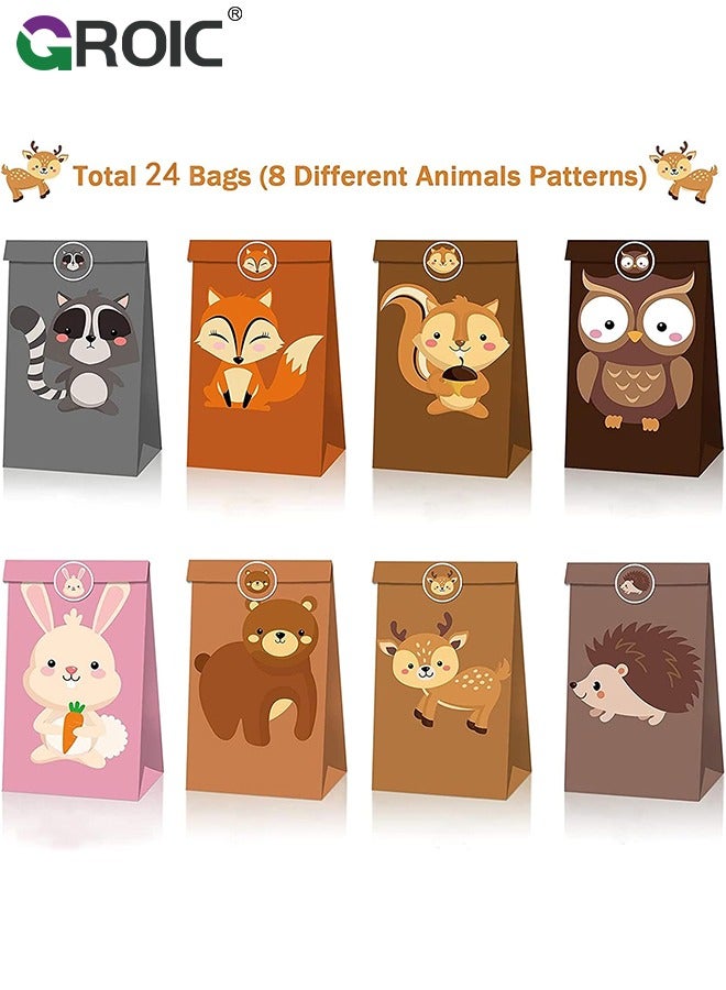 GROIC 24 Pack Animal Goodie Bags for Kids Paper Bags with Stickers Goodie Candy Treat Bags Kraft Paper Gift Bags for Birthday,Zoo Theme Party Bags,Party Supplies - Image 2
