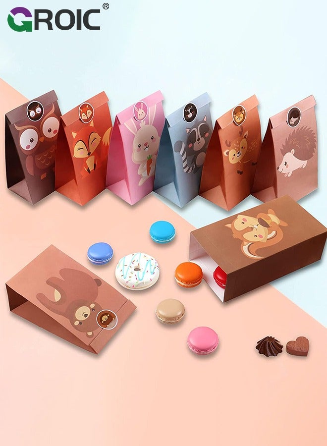 GROIC 24 Pack Animal Goodie Bags for Kids Paper Bags with Stickers Goodie Candy Treat Bags Kraft Paper Gift Bags for Birthday,Zoo Theme Party Bags,Party Supplies - Image 5