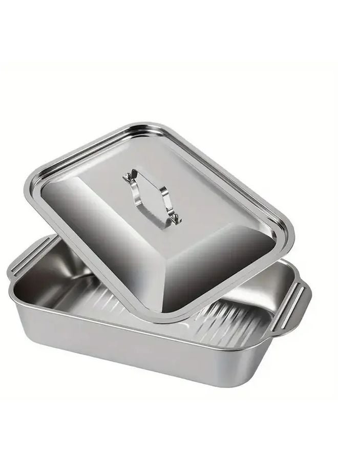 Stainless Steel Baking Pan With Lid 1 Pot 1 Lid Multipurpose Bakeware For BBQs Buffets - Image 1