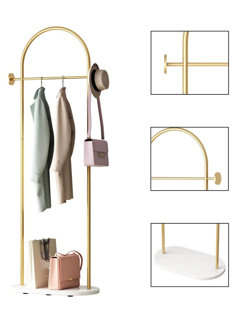 Loquat Gold Clothing Rack with Marble Base, Modern Gold Coat Racks Freestanding with 2 Hooks, Heavy Duty Clothes Rack, Coat Rack Stand for Entryway, Bedroom, Living Room, Boutiques - Image 3