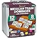 Queensell Mexican Train Dominoes Set with 8 Holders Wooden Hub and Tiles Holders Double 12 Tiles with Dots D12 8 Holders - Image 3