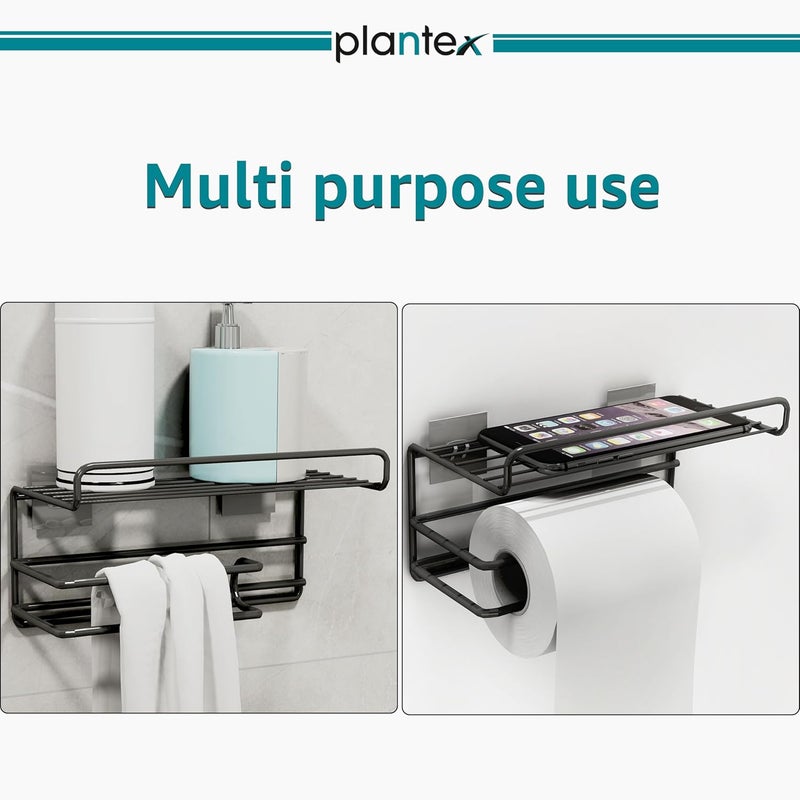 Plantex GI Steel Self Adhesive Toilet Paper HolderTissue Paper Roll Holder with Mobile StandTowel Bar Hanger Storage RackBathroom AccessoriesBlack - Image 4