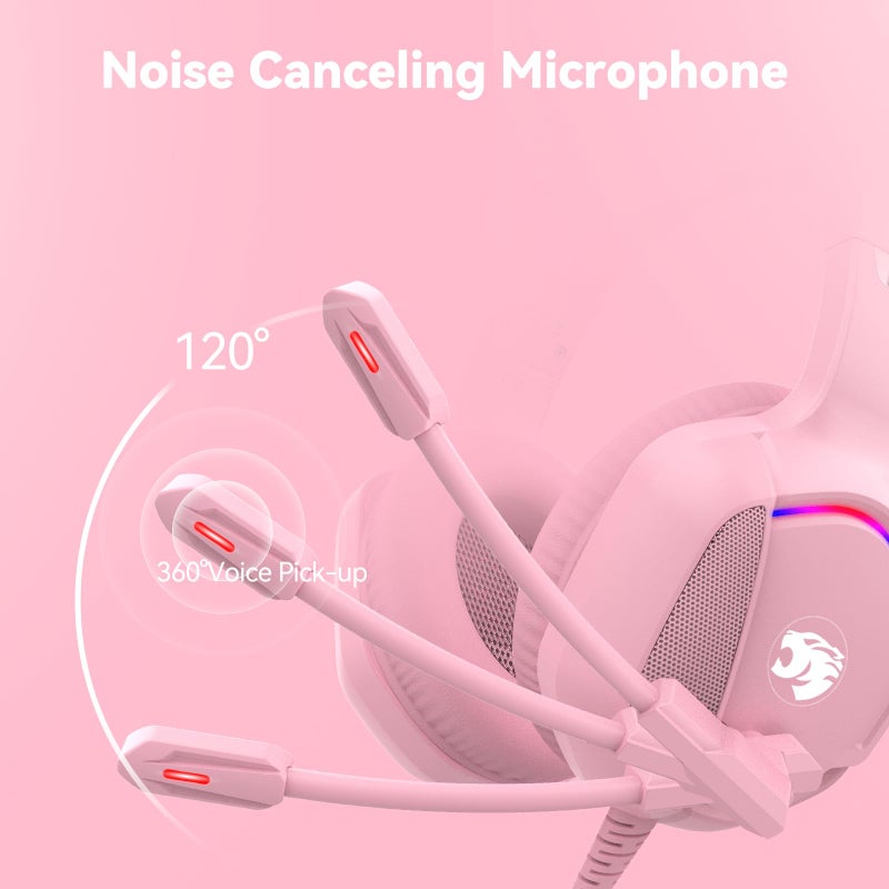 IMYB Gaming Headset with Microphone for Pc, Xbox One Series X/s, Ps4, Ps5, Switch, Stereo Wired Noise Cancelling Over-Ear Headphones with Mic, RGB, for Computer, Laptop, Mac, Nintendo (Pink) - Image 3