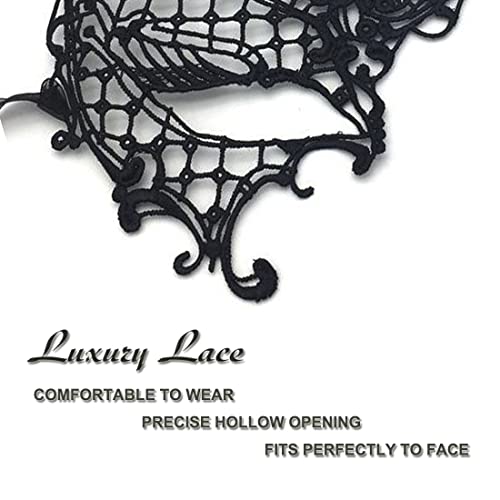 Cosmer Masquerade Mask for Women Lace Mask for Halloween Carnival Mardi Gras Party Costume (Half-face Black) - Image 3