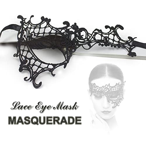 Cosmer Masquerade Mask for Women Lace Mask for Halloween Carnival Mardi Gras Party Costume (Half-face Black) - Image 2
