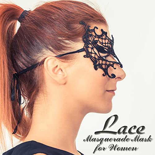 Cosmer Masquerade Mask for Women Lace Mask for Halloween Carnival Mardi Gras Party Costume (Half-face Black) - Image 5
