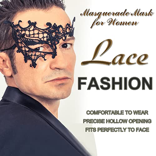 Cosmer Masquerade Mask for Women Lace Mask for Halloween Carnival Mardi Gras Party Costume (Half-face Black) - Image 4