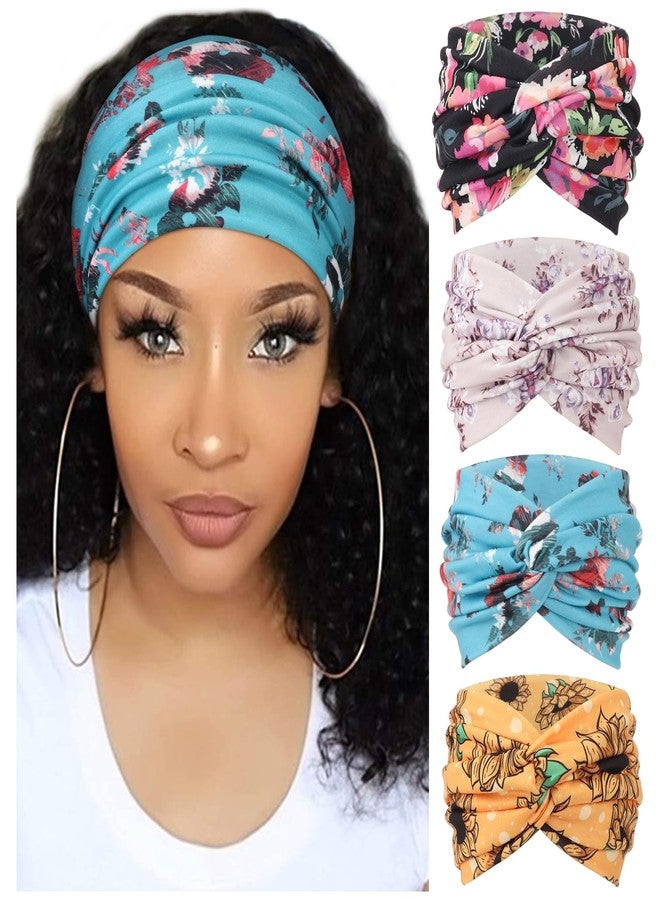 DRESHOW 4 Pack Turban Headbands for Women Wide Vintage Head Wraps Knotted Cute Hair Band Accessories - Image 1