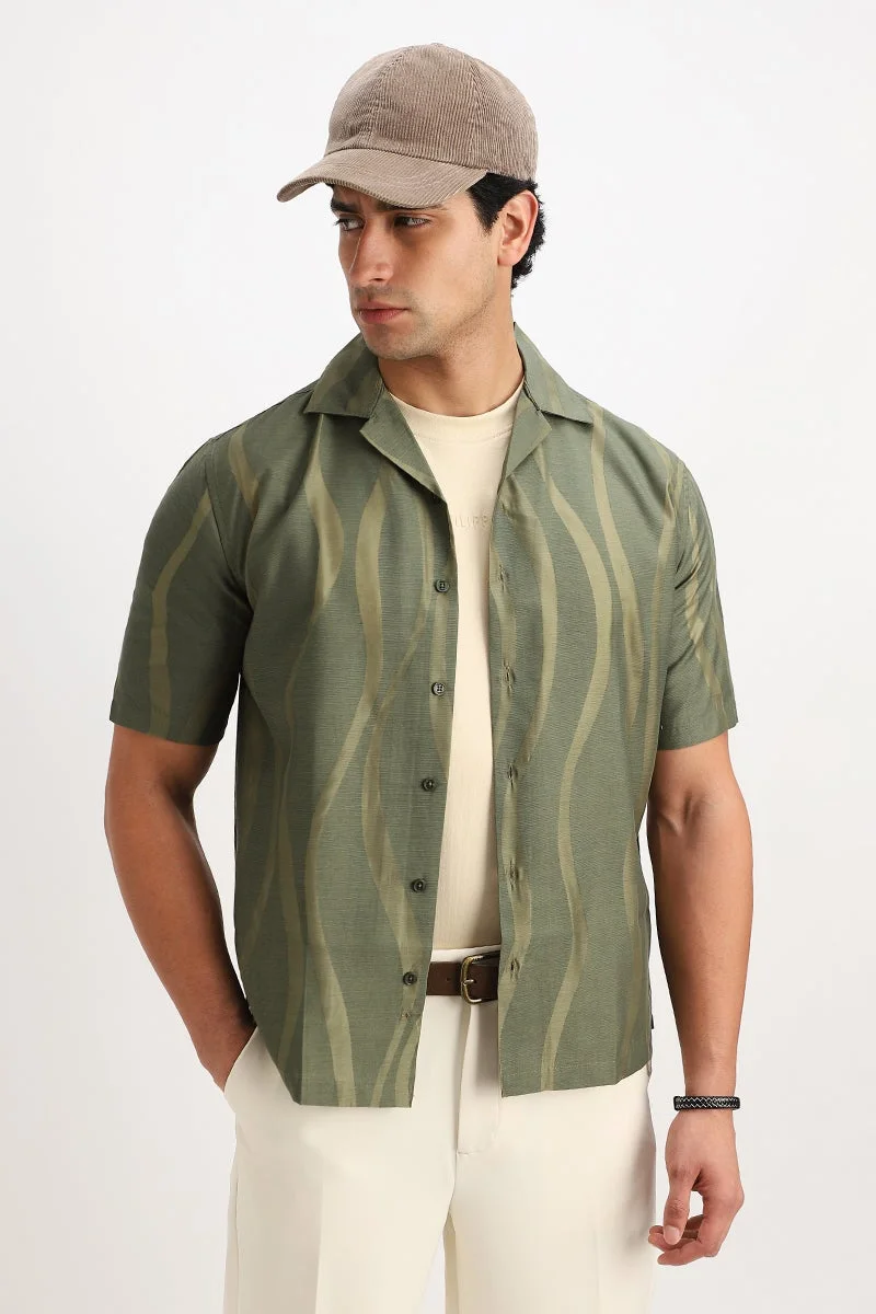 SNITCH Olive Abstract Half Sleeve Boxy Shirt