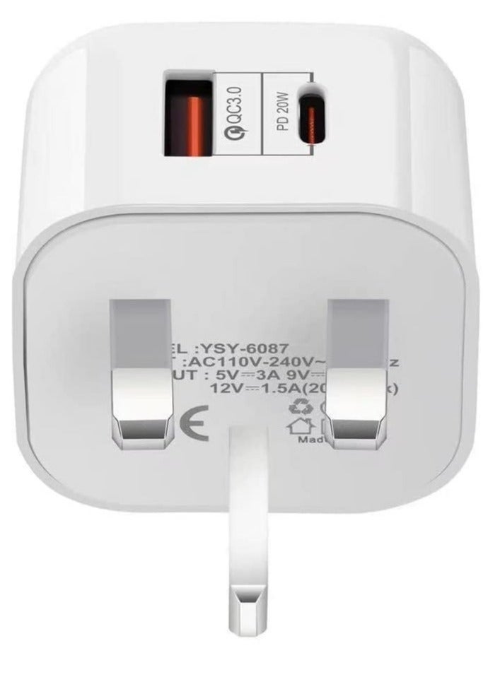 20W USB PD3.0 Fast Recharge,Dual Port Type-C QC3.0 Wall Power Plug for iPhone,iPad,AirPods,Galaxy,Pixel and more (White-T) - Image 1