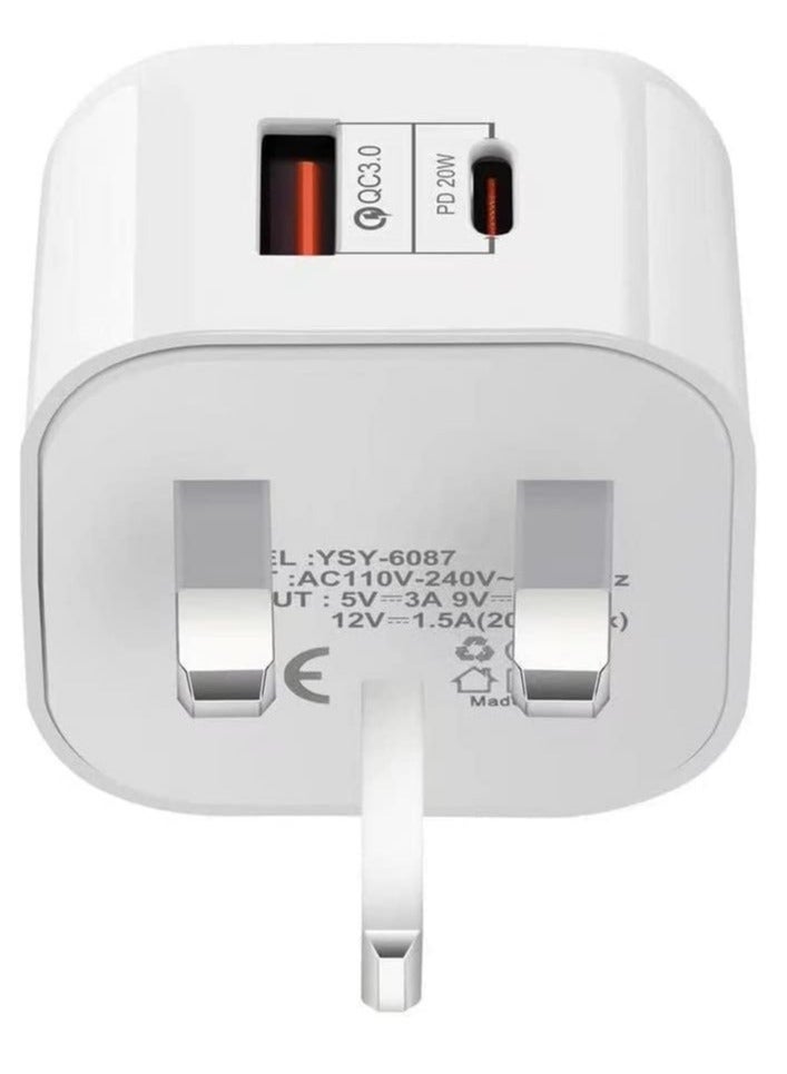 20W USB PD3.0 Fast Recharge,Dual Port Type-C QC3.0 Wall Power Plug for iPhone,iPad,AirPods,Galaxy,Pixel and more (White-T) - Image 2