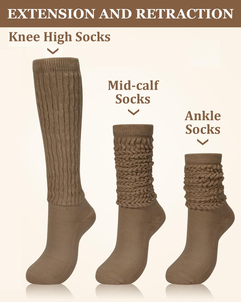 Darller Slouchy Socks for Women 4 Pairs Slouch Long Scrunch Knee High Sock Knit Cotton Boot Tube Socks, Brown Series - Image 3