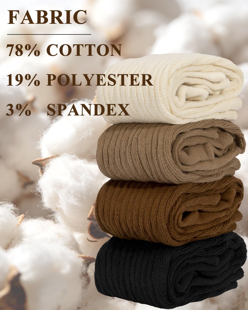 Darller Slouchy Socks for Women 4 Pairs Slouch Long Scrunch Knee High Sock Knit Cotton Boot Tube Socks, Brown Series - Image 4