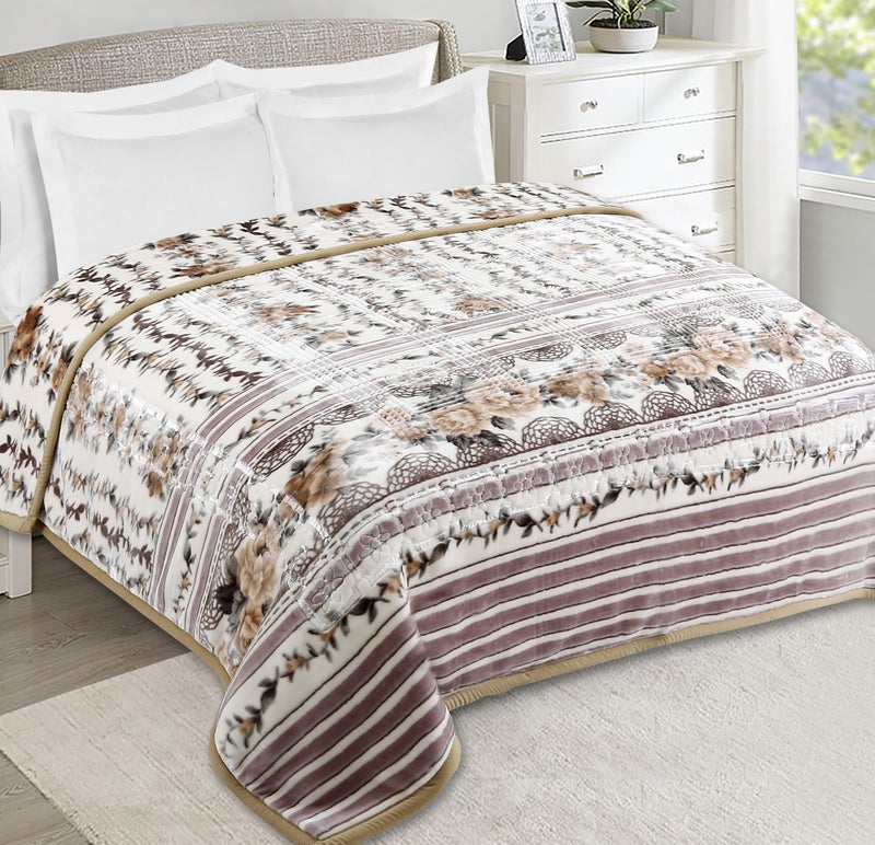 Nestl Korean Mink Blanket King Size - 12 Lbs Velvet Fleece Korean Blanket - 2 Ply Warm & Thick Winter Blanket - Wrinkle & Fade Resistant - 87 x 94 Inches (Beige) - Image 1