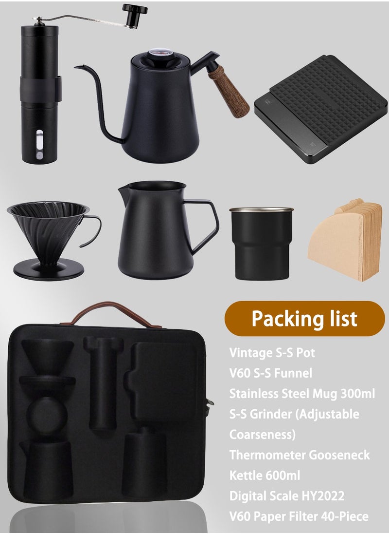 EqiEch - Travel V60 Drip Coffee Set All in 1 Portable Carry Bag,Vintage Stainless Steel 7-Piece Completed Pour Over Coffee Maker Set, Hand Brew Coffee Accessoris Tools Kit - Image 1