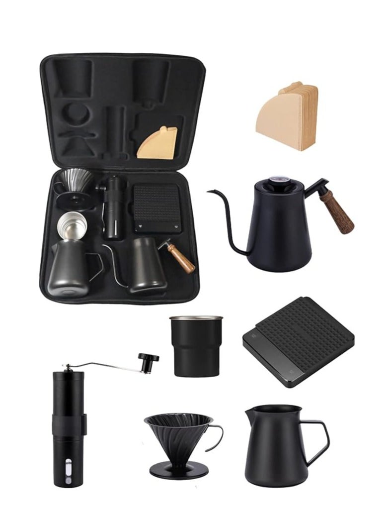 EqiEch - Travel V60 Drip Coffee Set All in 1 Portable Carry Bag,Vintage Stainless Steel 7-Piece Completed Pour Over Coffee Maker Set, Hand Brew Coffee Accessoris Tools Kit - Image 1