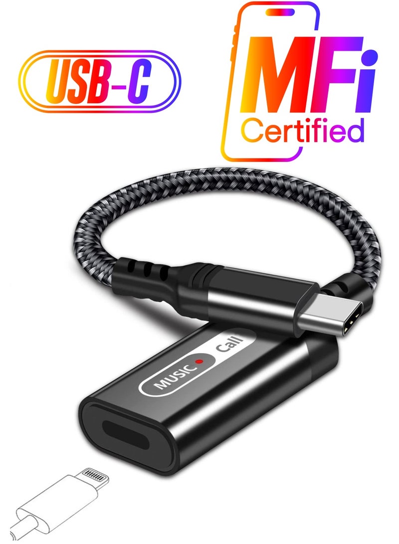 SYOSI USB C to Lightning Audio Adapter, USB Type C Male to Lightning Female Headphone Converter for Apple iPad Air 4 Mini 6 MacBook to Earphones Connector for Call Music Video Not Support Charging - Image 1