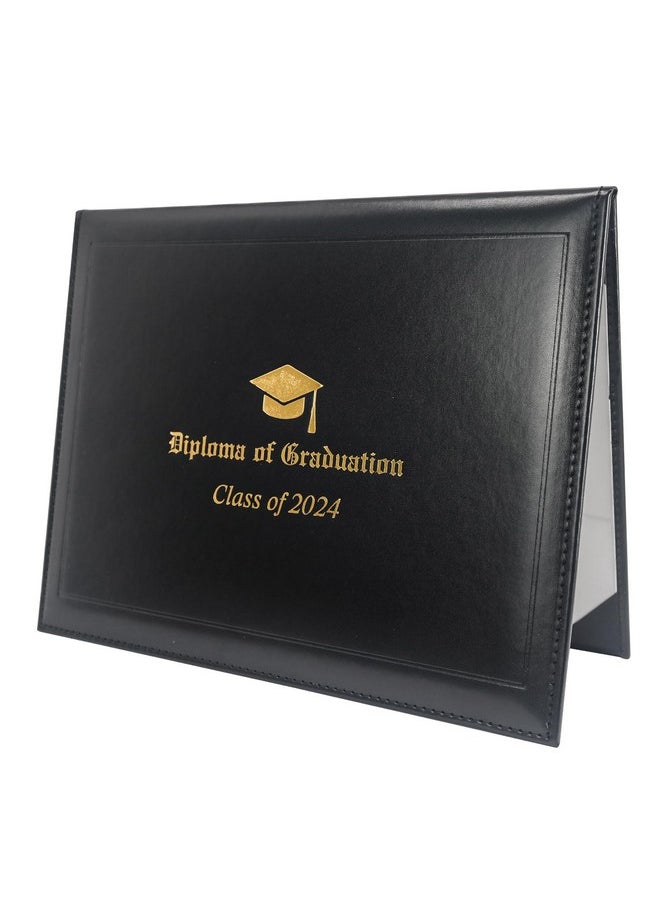 GraduationMall - Leatherette Imprinted Diploma Cover For Certificate 8.5X 11 Class Of 2024 Padded Graduation Diploma Holder Black - Image 1