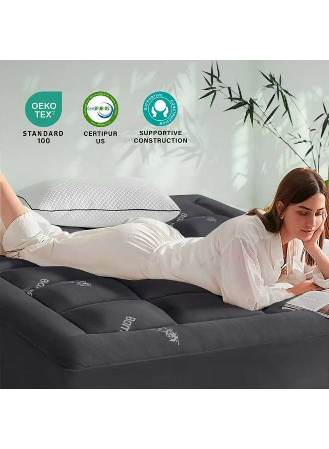 Anluoer حشوة مرتبة من فوم الذاكرة للملك لتخفيف آلام الظهر، حشوة مرتبة من الرايون المستخرج من البامبو مع طبقة وسادة للذين ينامون بحرارة، وسادة مرتبة تبريد مع جيب عميق 8-21 بوصة، 78x80 بوصة، رمادي داكن - Image 5