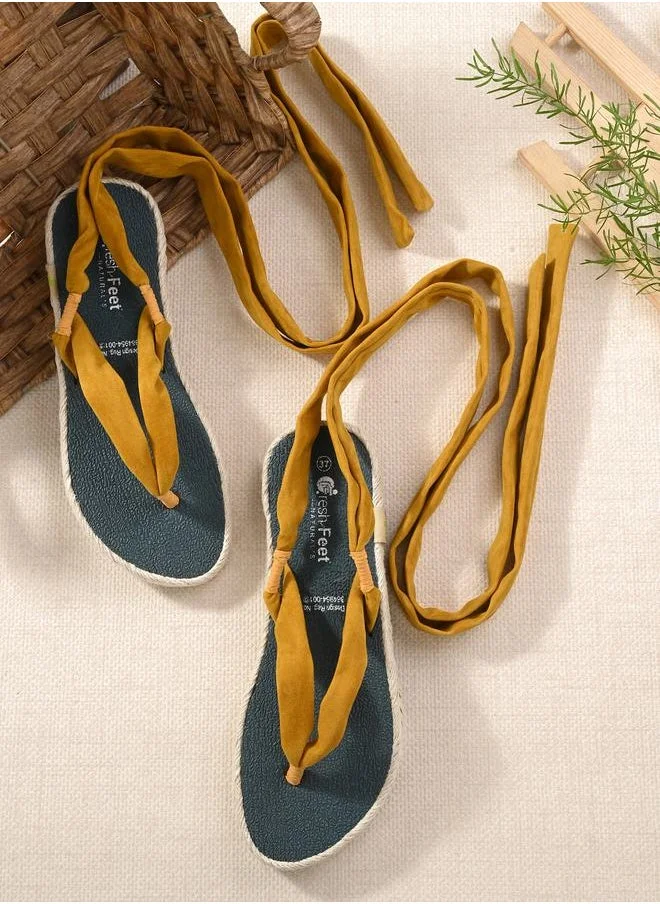 Fresh Feet V Strap Ankle Tie Up Flat Sandals by Styli