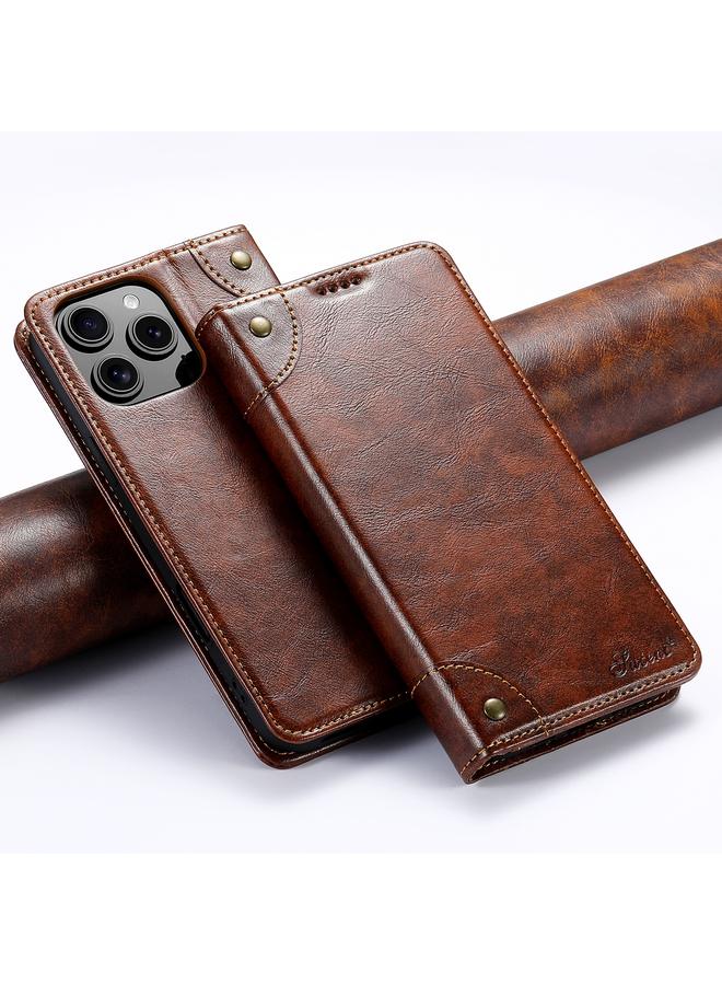 Suteni Case For iPhone 16 Pro Max Baroque Calf Texture Buckle Wallet Leather Phone Case - Image 1