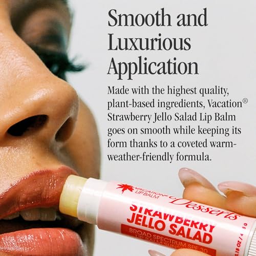 Vacation Strawberry Jello Salad SPF 30 Lip Balm, Hydrating Sunscreen for Lips, Water-Resistant, Lightweight, Transparent Sheen, Vegan Formula Made without Beeswax (Pack of 3) - Image 5