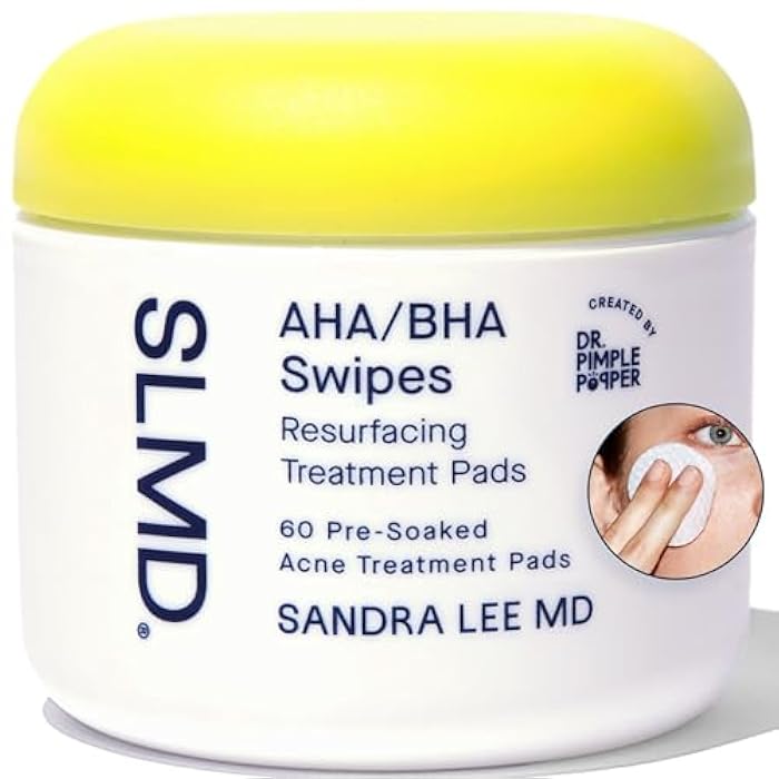 SLMD بواسطة دكتور بيمبل بوبير - وسادات تونر AHA BHA، حمض الساليسيليك، حمض الجليكوليك وحمض اللاكتيك - وسادات إعادة تسطيح يومية للوجه والجسم - تقشير الوجه، علاج ومنع حب الشباب - Image 1