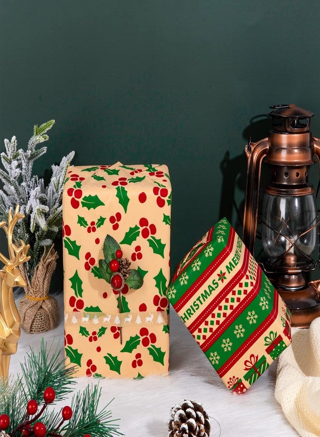 Whaline Christmas Tissue Paper Kraft Xmas Red Green Wrapping Paper 19.7 x 13.8 Inch Assorted Xmas Tree Holly Berry Christmas Tissue Paper for Gift Bags Holiday DIY Crafts Decor, 90 Sheet - Image 4