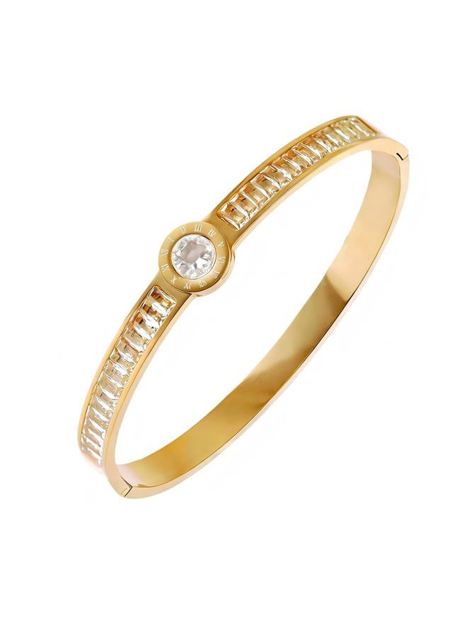 Vbvbip 18K Gold Plated 316L Stainless Steel Bangle Bracelets Collection - 6 Unique Designs + Matching Diamond-Accent Titanium Steel Chain, Gift for Women - Image 1