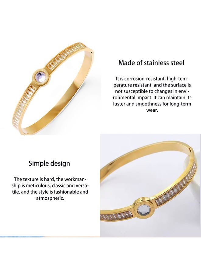 Vbvbip 18K Gold Plated 316L Stainless Steel Bangle Bracelets Collection - 6 Unique Designs + Matching Diamond-Accent Titanium Steel Chain, Gift for Women - Image 5