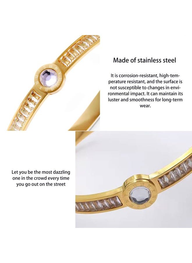 Vbvbip 18K Gold Plated 316L Stainless Steel Bangle Bracelets Collection - 6 Unique Designs + Matching Diamond-Accent Titanium Steel Chain, Gift for Women - Image 4