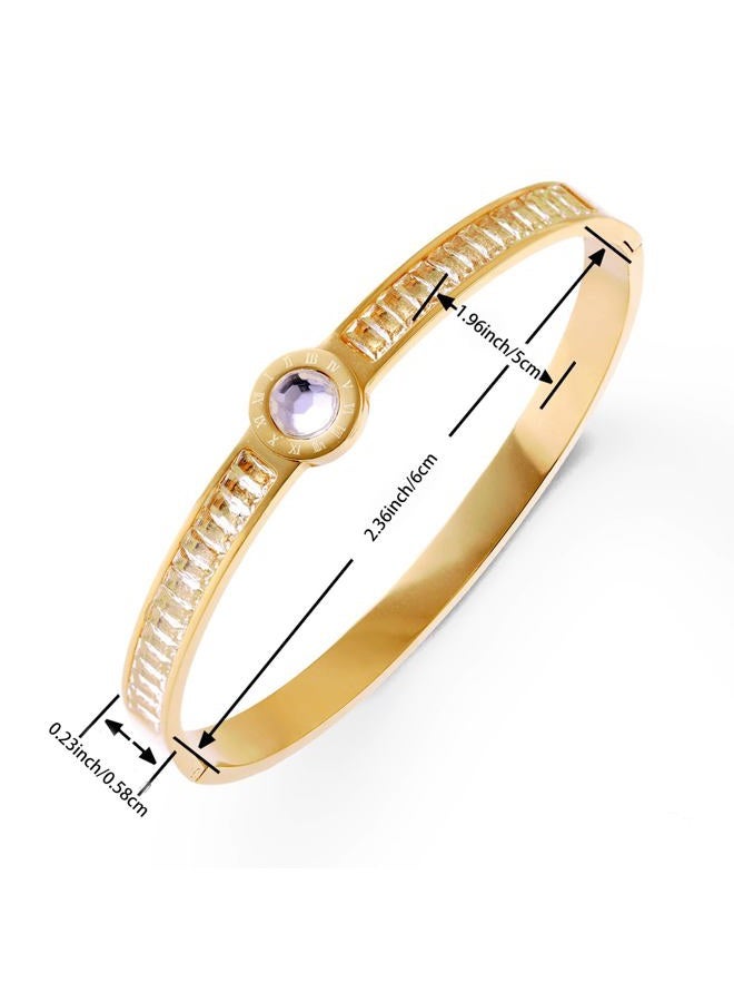 Vbvbip 18K Gold Plated 316L Stainless Steel Bangle Bracelets Collection - 6 Unique Designs + Matching Diamond-Accent Titanium Steel Chain, Gift for Women - Image 2