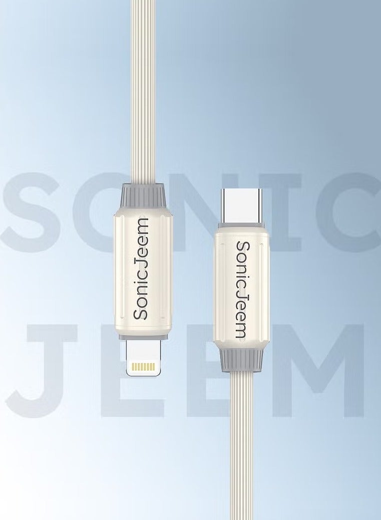 SONIC JEEM AE-Sonic Game 3.0A PD TYPE-C TO LIGHTNING Charging Cable, Tangle-Free with Smart Chip, 1.20m Length, Supports Fast Charging, White - Image 2