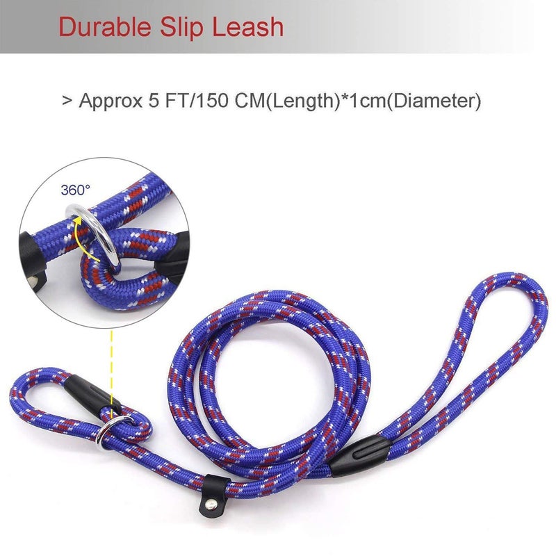 Coolrunner Dog Rope Leash, 5 FT Pet Slip Lead, Dog Training Leash, Standard Adjustable Pet Nylon Leash for Small Medium Dogs 10-80 lb Walking(Blue) - Image 5