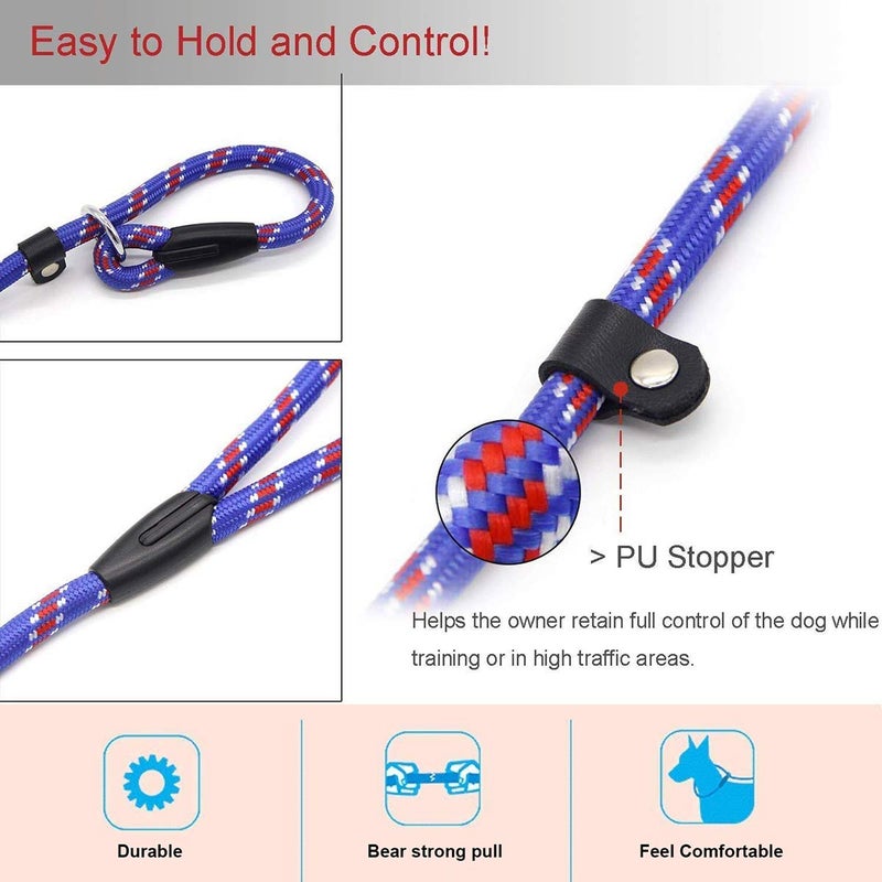 Coolrunner Dog Rope Leash, 5 FT Pet Slip Lead, Dog Training Leash, Standard Adjustable Pet Nylon Leash for Small Medium Dogs 10-80 lb Walking(Blue) - Image 3