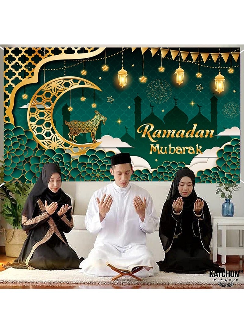 Aikanbo Ramadan Mubarak Decorations, Islamic Ramadan Kareem Backdrop Banner, Eid Mubarak Banner, Islamic Style Home Photography Backdrop for Muslim Ramadan Eid al-Fitr Party Supplies - Image 3