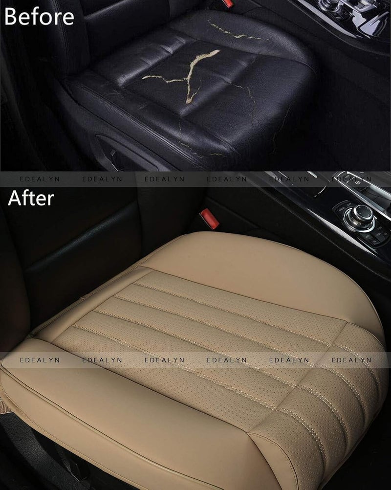 EDEALYN (1 PCS Car Seat Cover Width20.86 by deep 20.86 inches PU Leather Auto Bottom Seat Protector Cover with Comfort Leg Support Pillow Fit Most Front Driver Seat (Beige with Leg Rest) - Image 3