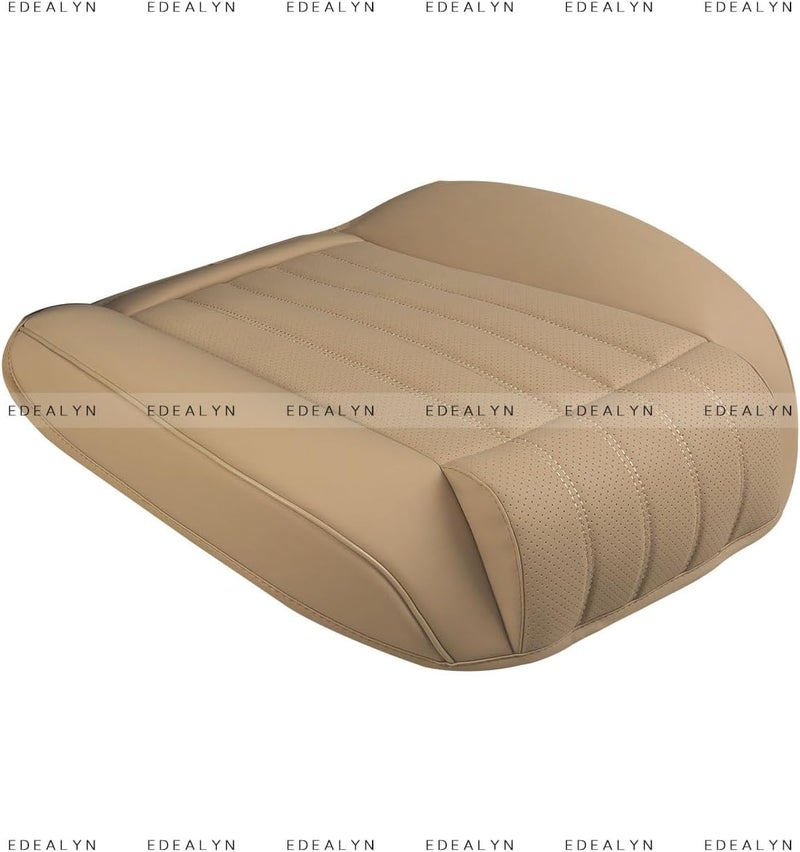 EDEALYN (1 PCS Car Seat Cover Width20.86 by deep 20.86 inches PU Leather Auto Bottom Seat Protector Cover with Comfort Leg Support Pillow Fit Most Front Driver Seat (Beige with Leg Rest) - Image 2