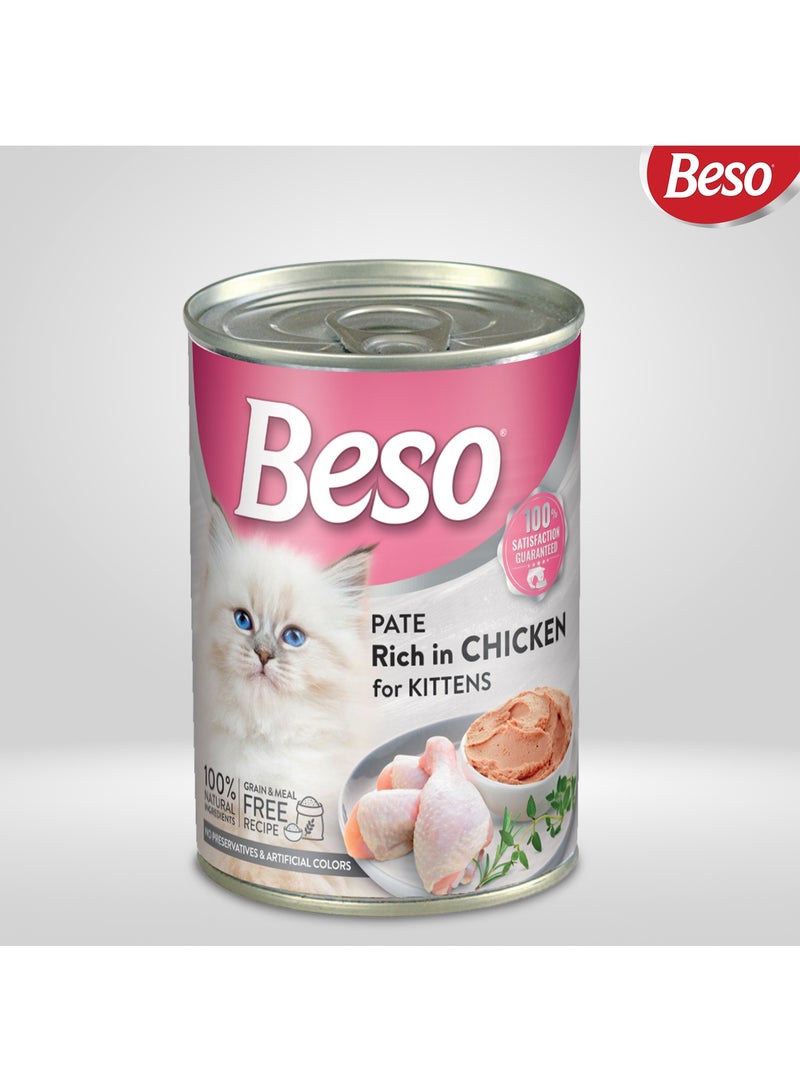 بيسو أكل قطط صغيرة رطب باتيه غني بالدجاج، خالي من الحبوب، وصفة طبيعية 100% بدون ألوان صناعية، قوام ناعم، علبة أكل كيتن لذيذة، من Beso سوبر بريميوم 400 جرام - Image 1
