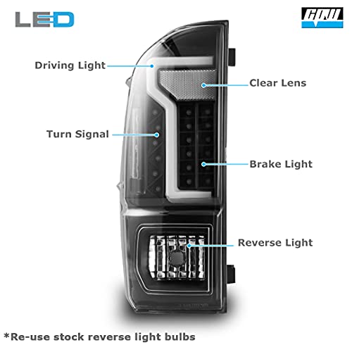 CPW Tail Lights Compatible with [2016-2022 Toyota Tacoma] LED Tube Bar Tail lights (Black/Clear Lens/Clear Reflector) - Image 5