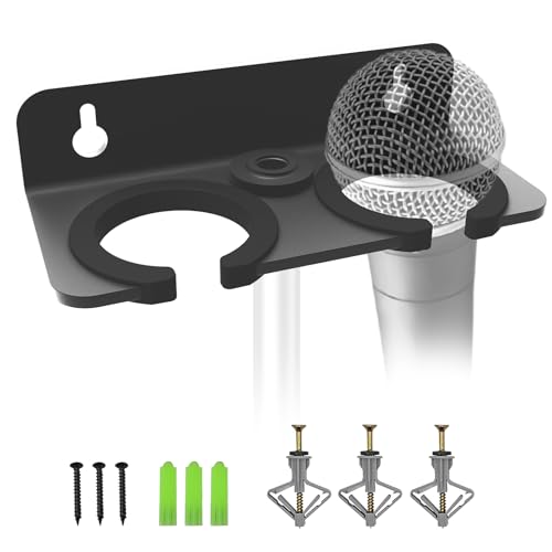 Borenbuir Multi Microphone Holder for Handheld Dynamic, Wired and Wireless Mics Storage Hanger, Double Microphone Stand,Rubber Padding/Wall Mounted or Mounted to 5/8"-27 or 3/8"-16 threaded Stands Attachment - Image 1