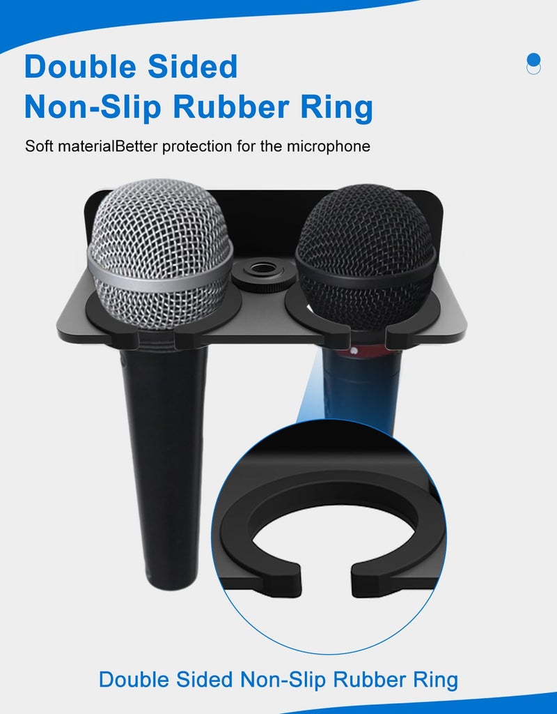 Borenbuir Multi Microphone Holder for Handheld Dynamic, Wired and Wireless Mics Storage Hanger, Double Microphone Stand,Rubber Padding/Wall Mounted or Mounted to 5/8"-27 or 3/8"-16 threaded Stands Attachment - Image 3