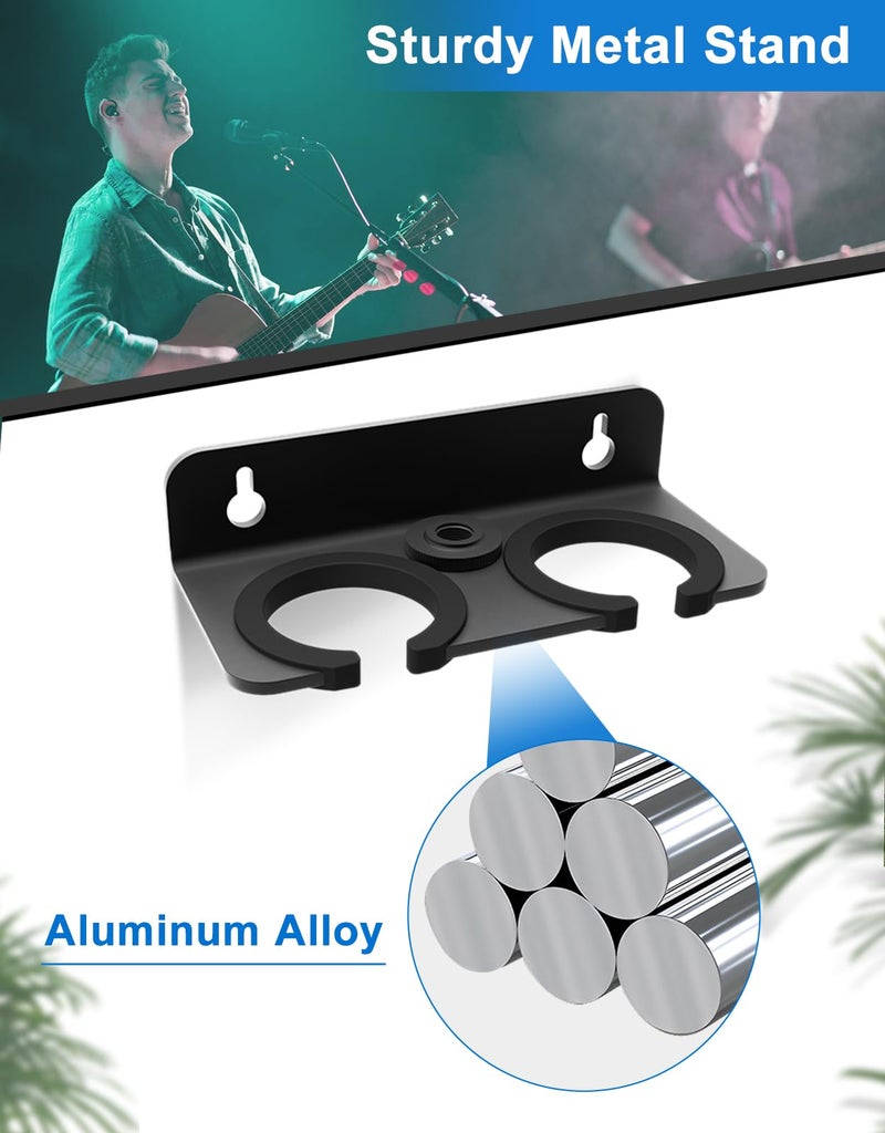 Borenbuir Multi Microphone Holder for Handheld Dynamic, Wired and Wireless Mics Storage Hanger, Double Microphone Stand,Rubber Padding/Wall Mounted or Mounted to 5/8"-27 or 3/8"-16 threaded Stands Attachment - Image 5