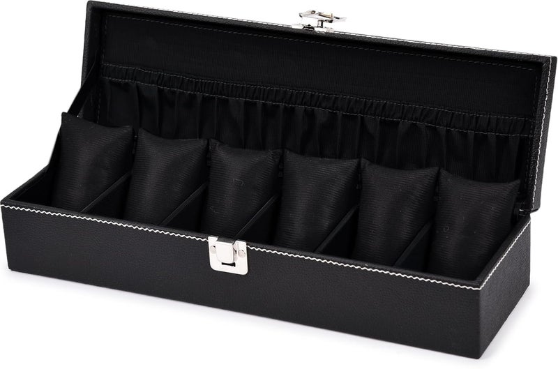 STORESHINE Men's Women's 6-Slots Watch Case Leatherette, Removable Pillows, Box Organizer, Gift for Loved Ones Black and Black - Image 5