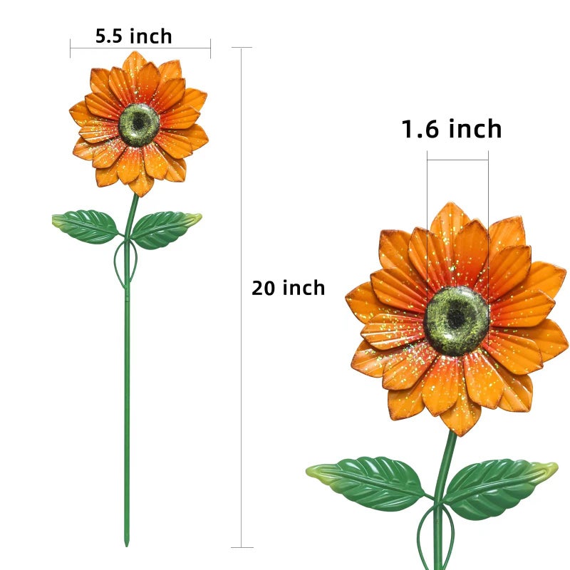 YEAHOME Garden Decor for Outside, 4 Pack 20'' Flower Garden Stakes for Spring Decor, Metal Flowers with Shaking Head Yard Art for Outdoor Lawn Patio Pathway Decorations - Image 3