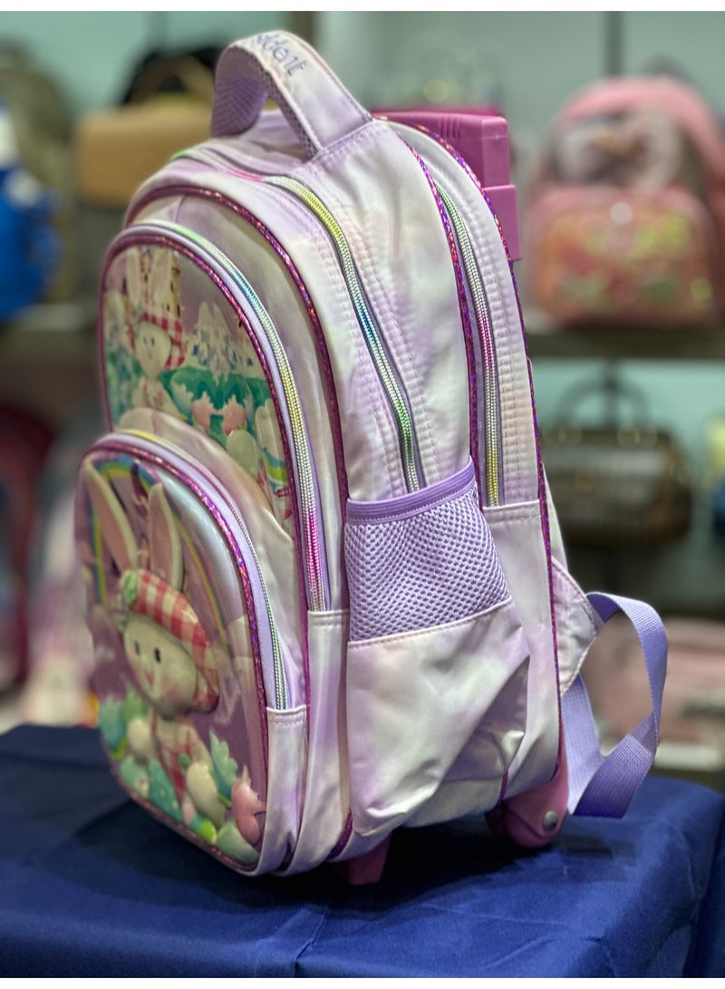 President President Kids Bunny Backpack, Purple with Rainbow Design, Multiple Compartments, Padded Straps - Image 4