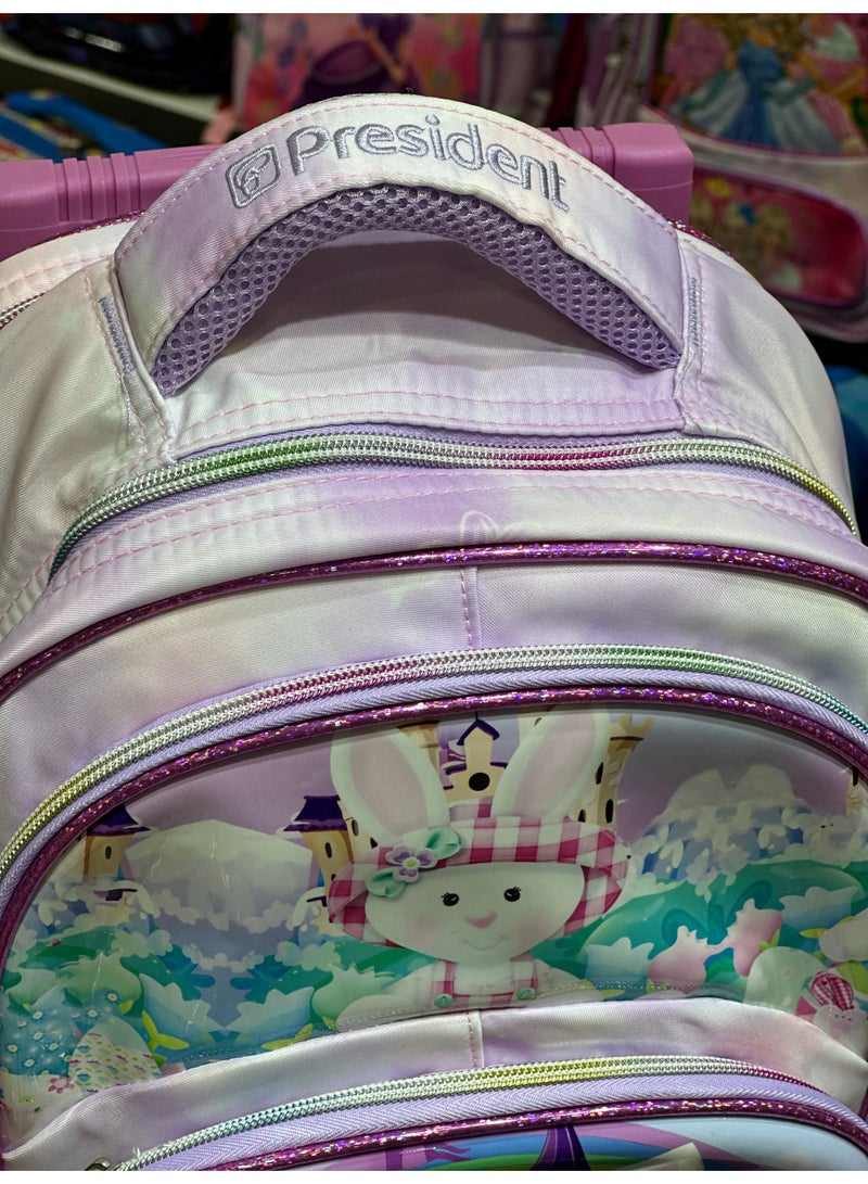 President President Kids Bunny Backpack, Purple with Rainbow Design, Multiple Compartments, Padded Straps - Image 5