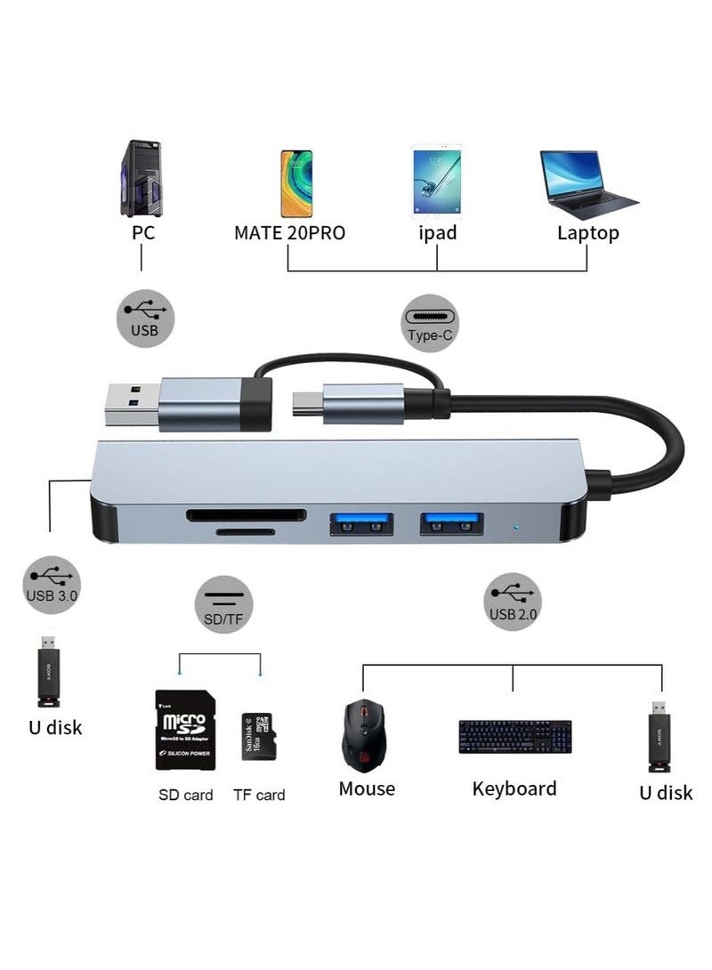 سبون موزع من النوع سي 5 في 1 USB منفذين و USB 3.0  وقارئ بطاقات SD وTF  متوافق مع ماك بوك برو واير واللابتوب وغيرها من الاجهزة من النوع سي - Image 3